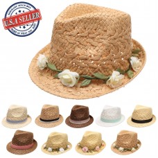 MIRMARU Mujer&apos;s Summer Beach Trilby Style Sun Straw Fedora Hat With Bow Band  eb-98756699